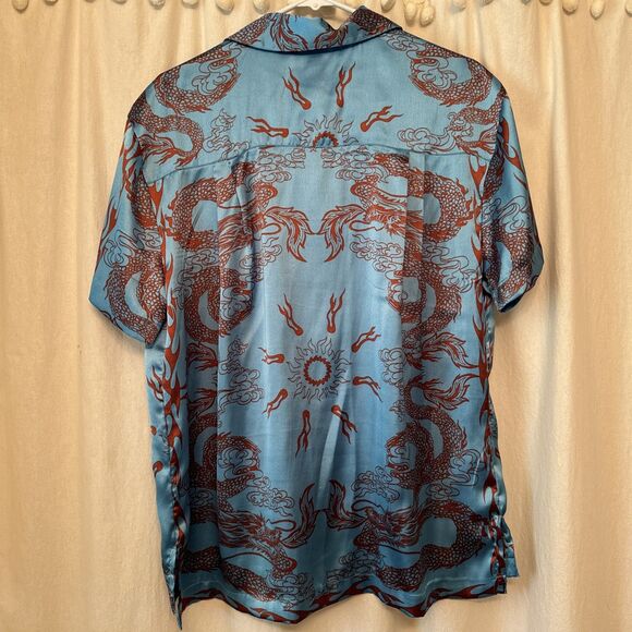 Urban Outfitters Short Sleeved Silky Button Down Dragon Print Shirt Sz Large - Picture 4 of 4
